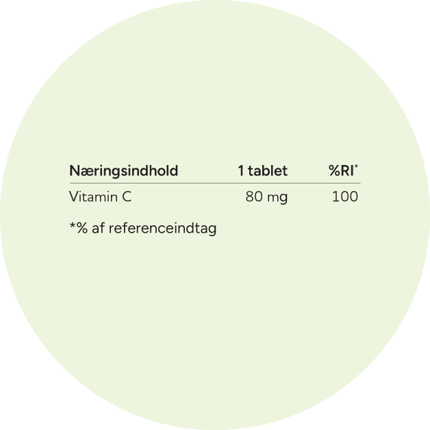 C-vitamin bidrager til immun-systemets normale funktion og bidrager til at mindske udmattelse og træthed